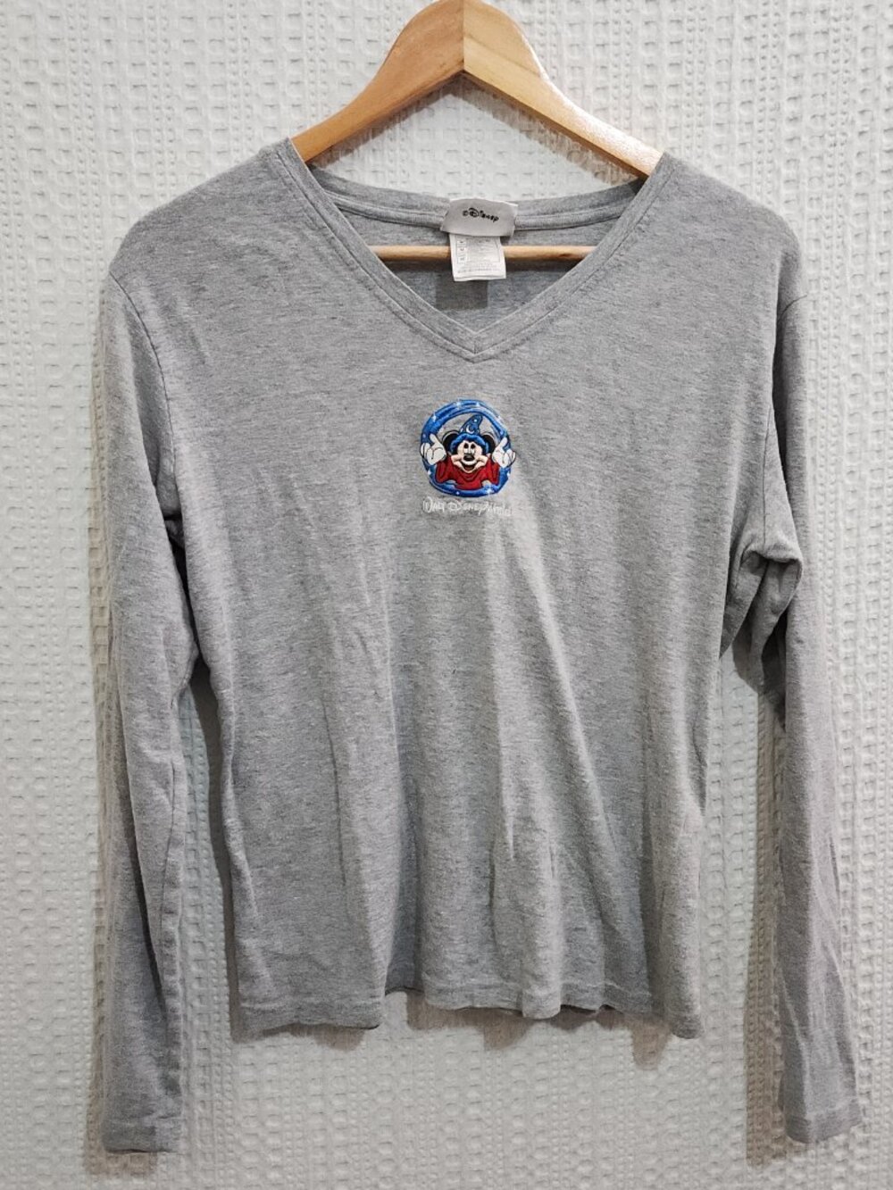 Vintage Disney Mickey Mouse Embroidered Crop Top Gray Long Sleeve Y2K Size M